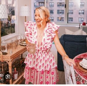 NWT PLAYA LUCILA RUFFLE BORDER PRINT DRESS LARGE